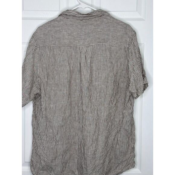 Report Collection Heritage XL Brown Stripe 100% Linen Button Shirt Men - Picture 3 of 6